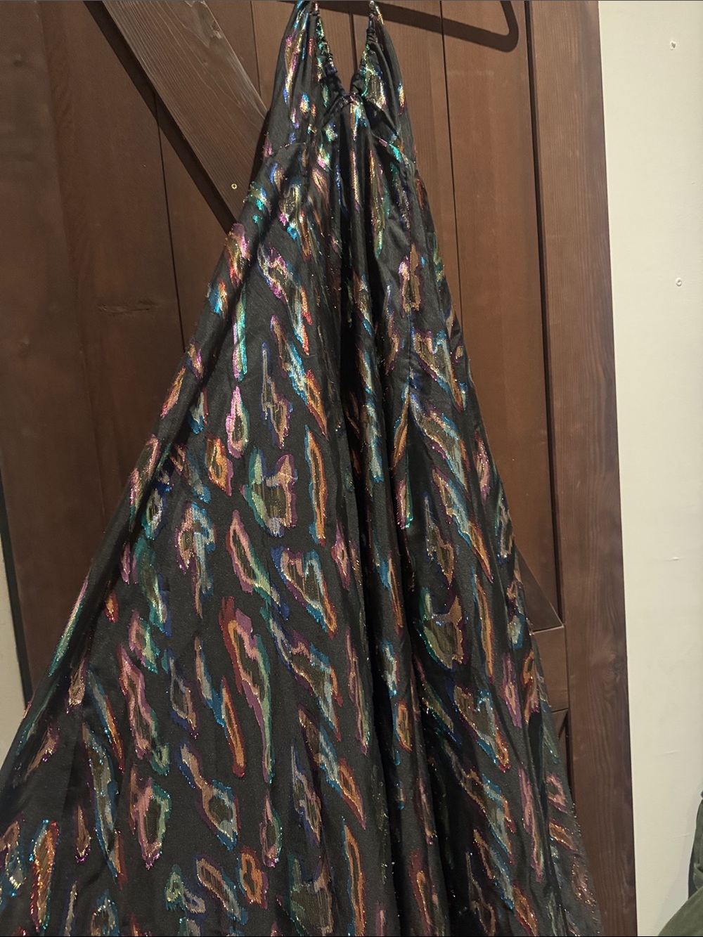 Black Metallic Multicolor Halter Maxi Dress